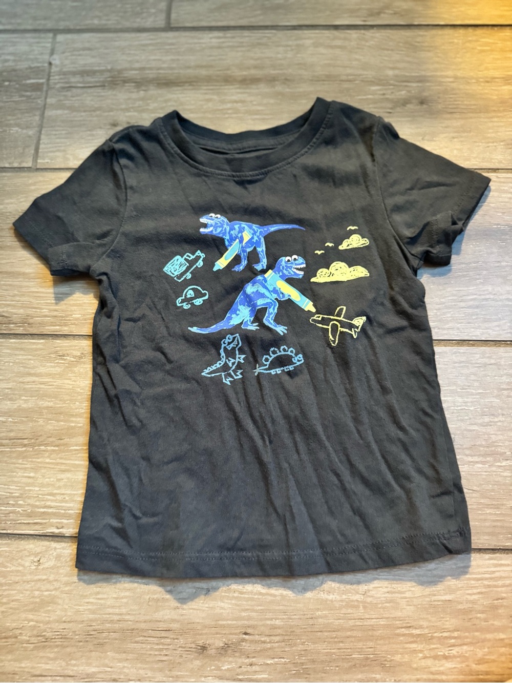 Cat & Jack Black Tee with Blue and Yellow Dino Print